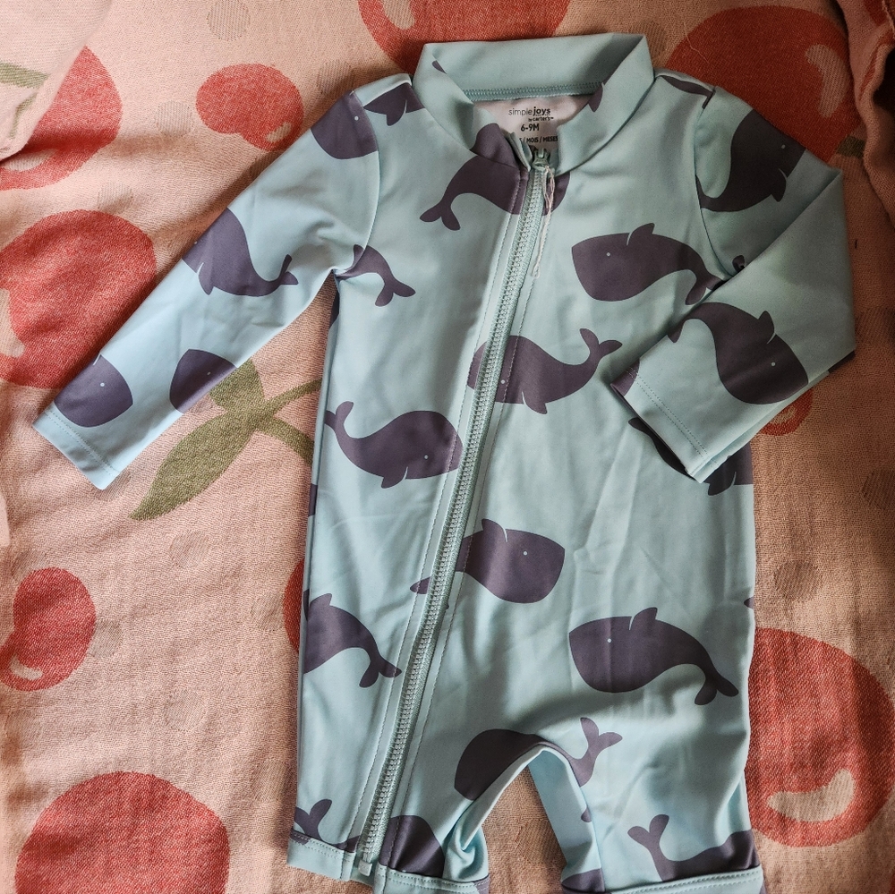 2/$30 Carter's Simple Joys Mint and Gray Baby Swim Suit NEW 6-9 M